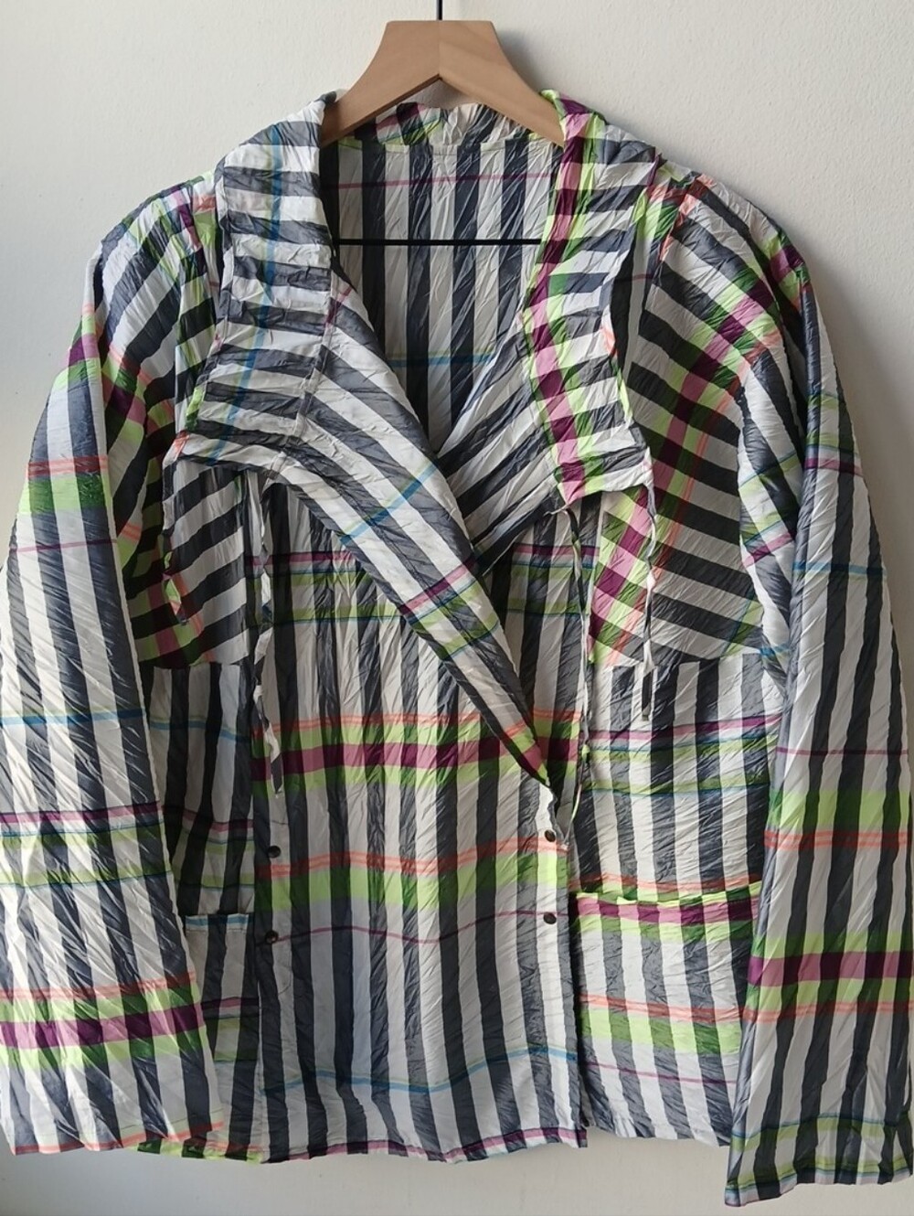 Babette Lightweight Crinkle Jacket White Black Stripe Women's XL